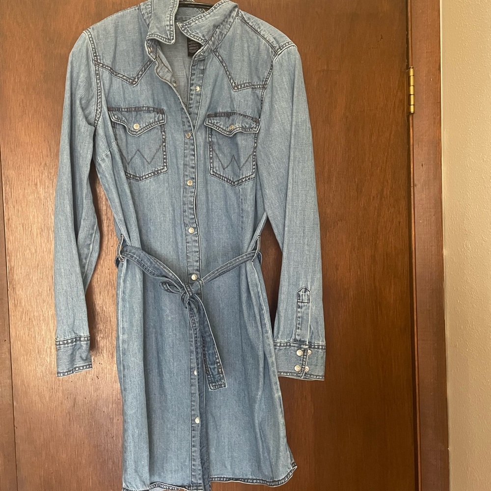 Denim Button-Up Dress with Belt